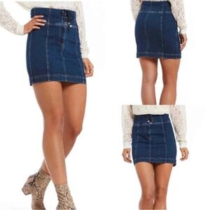 Free People Modern Femme Corset Denim Skirt Blue  with Tie Front Jean Size 2